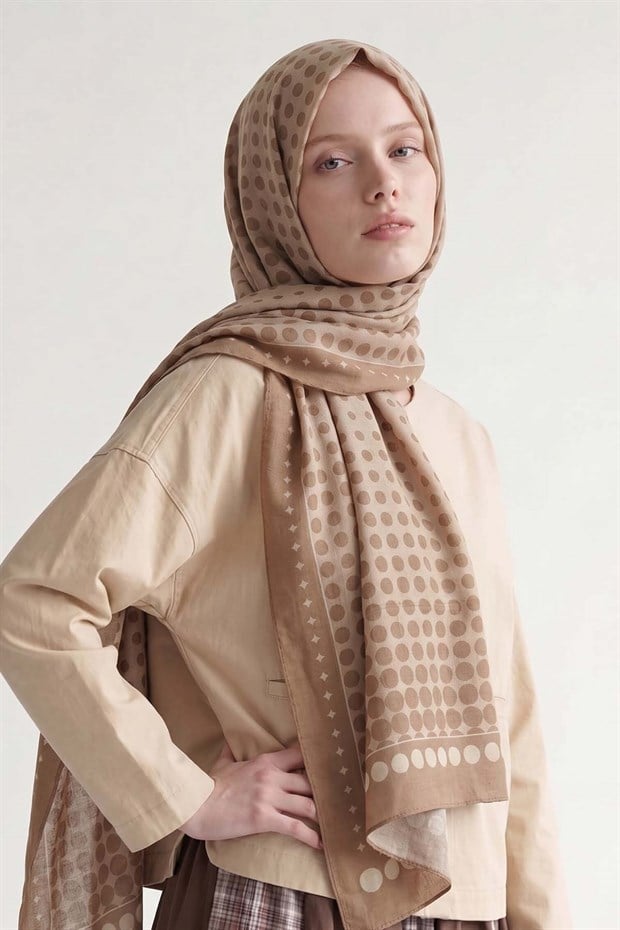 Camel Puantiye Desenli Royal Şal