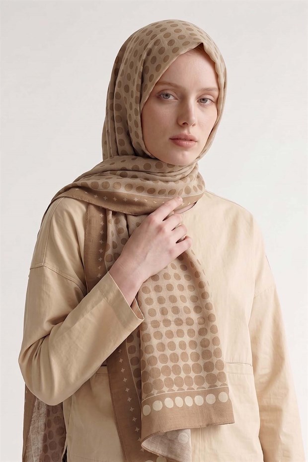 Camel Puantiye Desenli Royal Şal