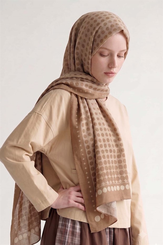 Camel Puantiye Desenli Royal Şal