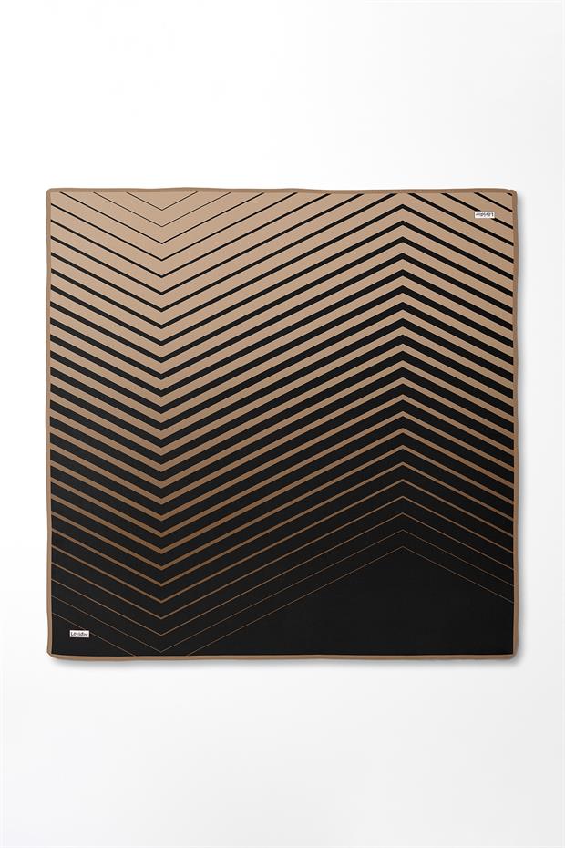 Camel Şerit Desenli Twill İpek Eşarp