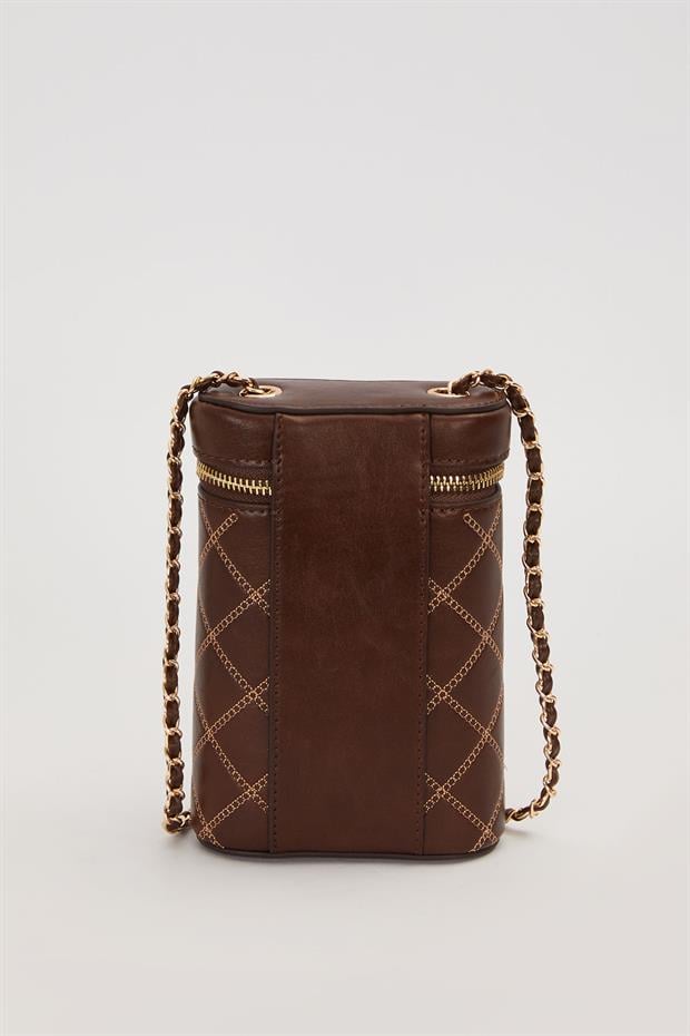 Camel Silindir Form Kapitone Omuz Çantası