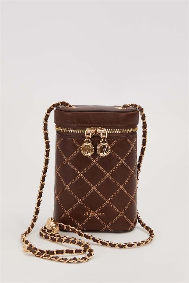 Camel Silindir Form Kapitone Omuz Çantası