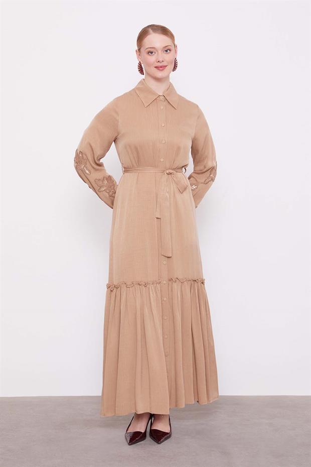 Camel Taş İşleme Detaylı Cupra Elbise