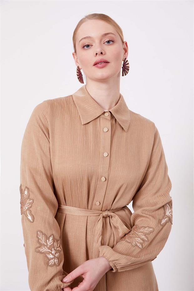 Camel Taş İşleme Detaylı Cupra Elbise