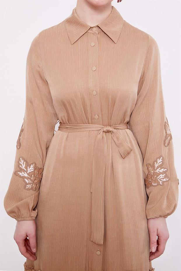 Camel Taş İşleme Detaylı Cupra Elbise