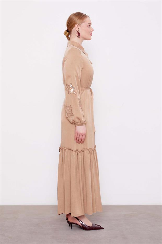 Camel Taş İşleme Detaylı Cupra Elbise