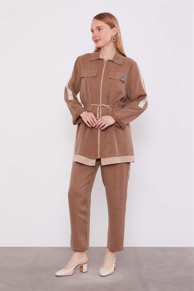 Camel Taşlı Şerit Detaylı İkili Takım