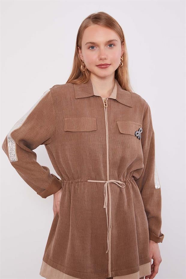 Camel Taşlı Şerit Detaylı İkili Takım