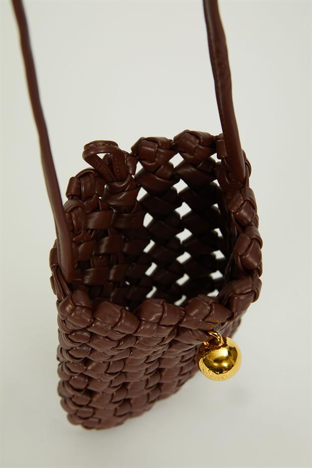 Camel Tokalı Örgü Model Omuz Çantası