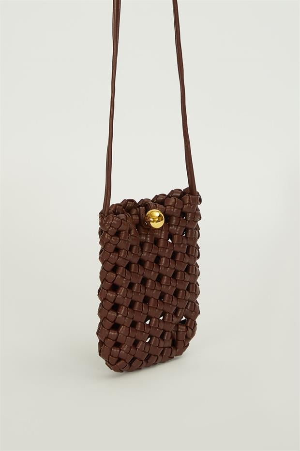 Camel Tokalı Örgü Model Omuz Çantası