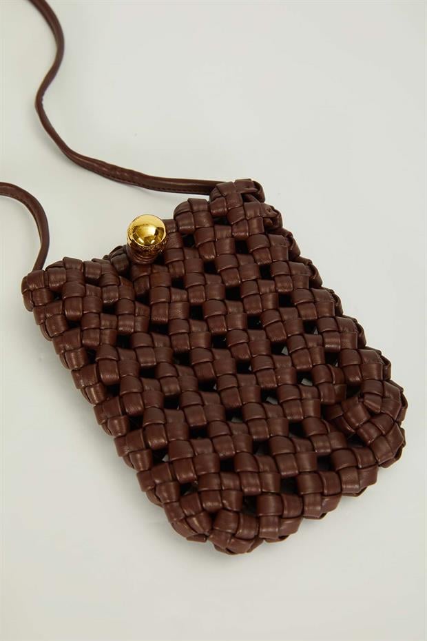Camel Tokalı Örgü Model Omuz Çantası