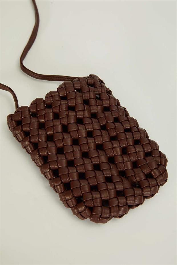 Camel Tokalı Örgü Model Omuz Çantası