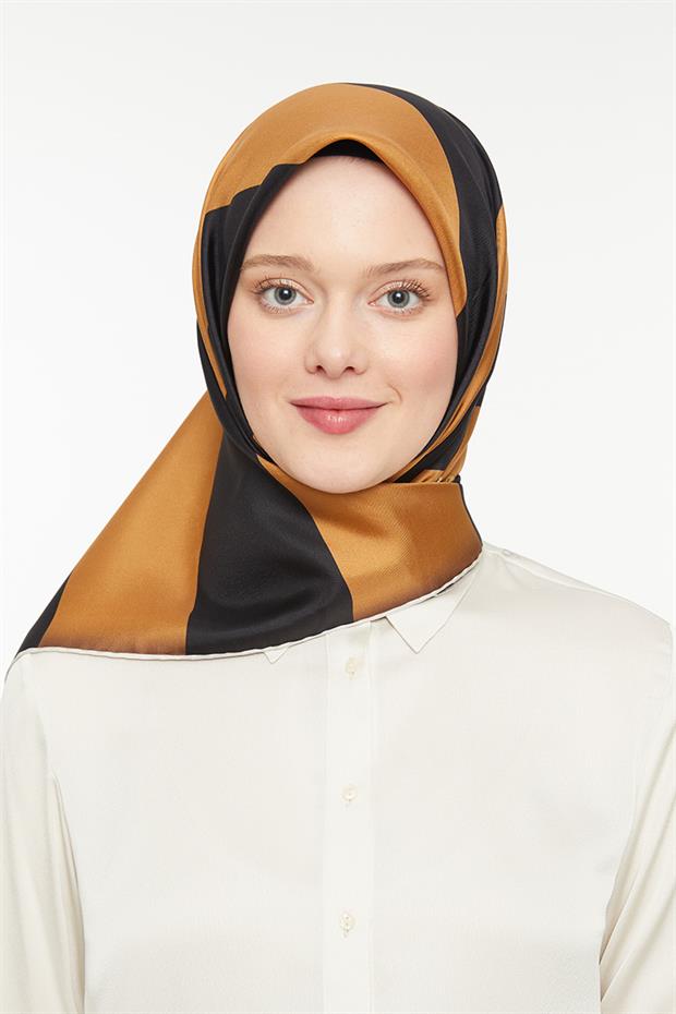 Camel Pırlanta Desen Twill  İpek Eşarp