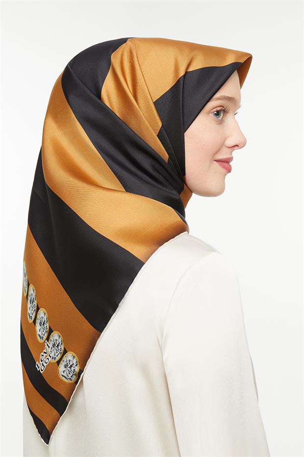 Camel Pırlanta Desen Twill  İpek Eşarp