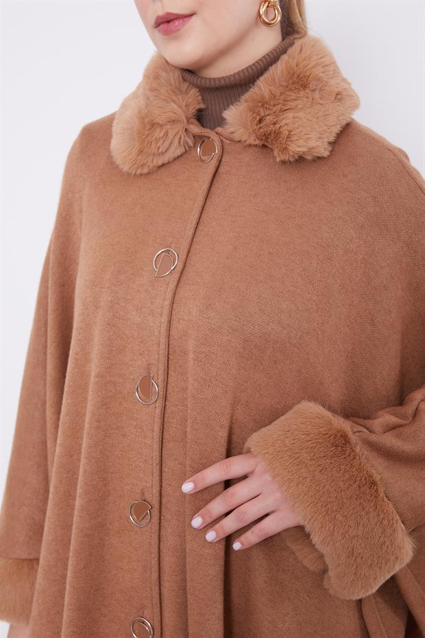 Camel ürk Detaylı Kaşmir Panço