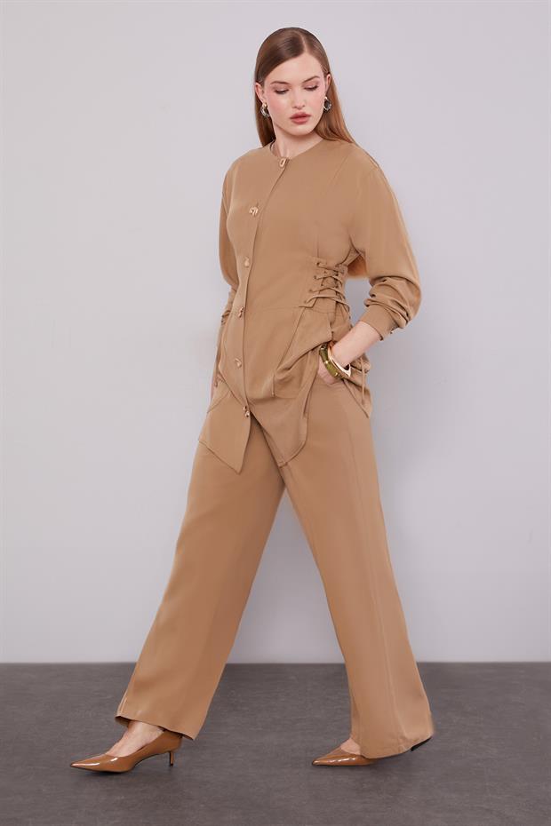 Camel Yan Örgü Model İkili Takım