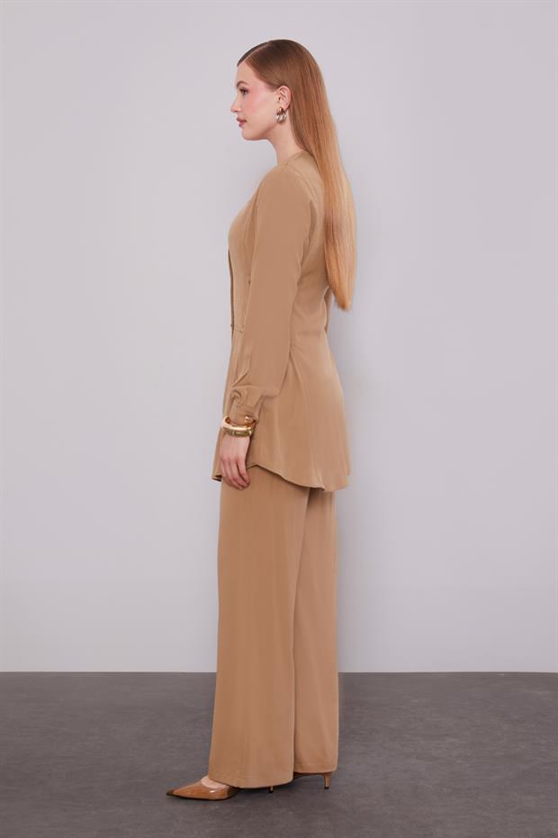 Camel Yan Örgü Model İkili Takım