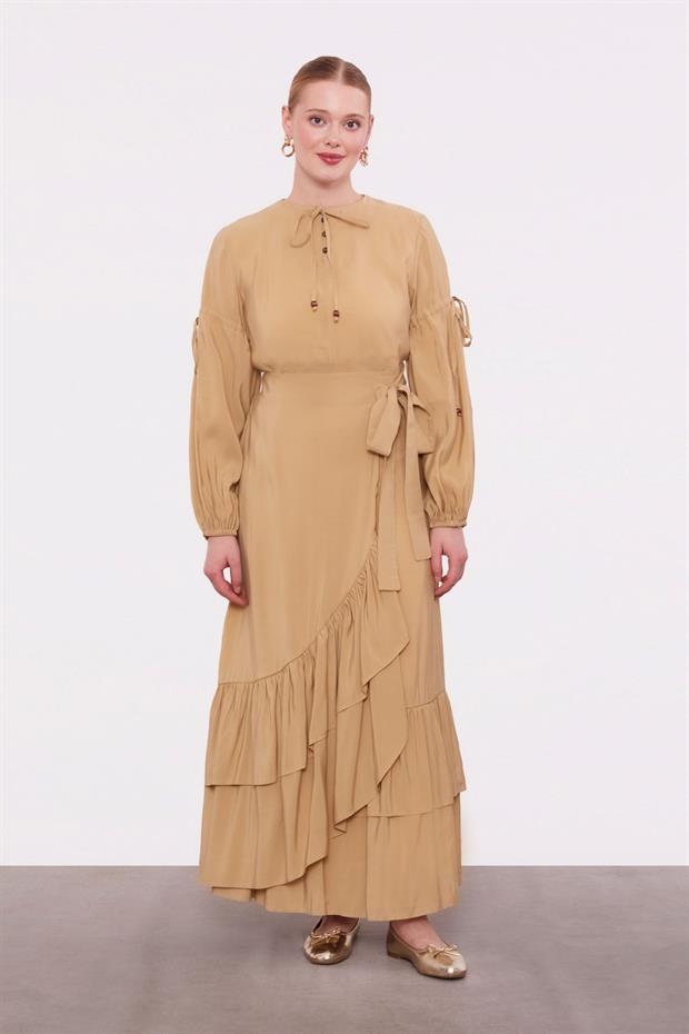 Camel Yandan Bağlamalı Etek Takım