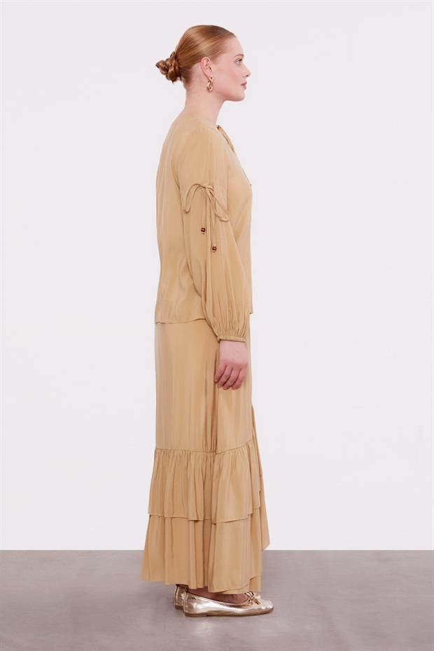 Camel Yandan Bağlamalı Etek Takım