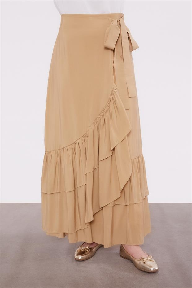 Camel Yandan Bağlamalı Etek Takım