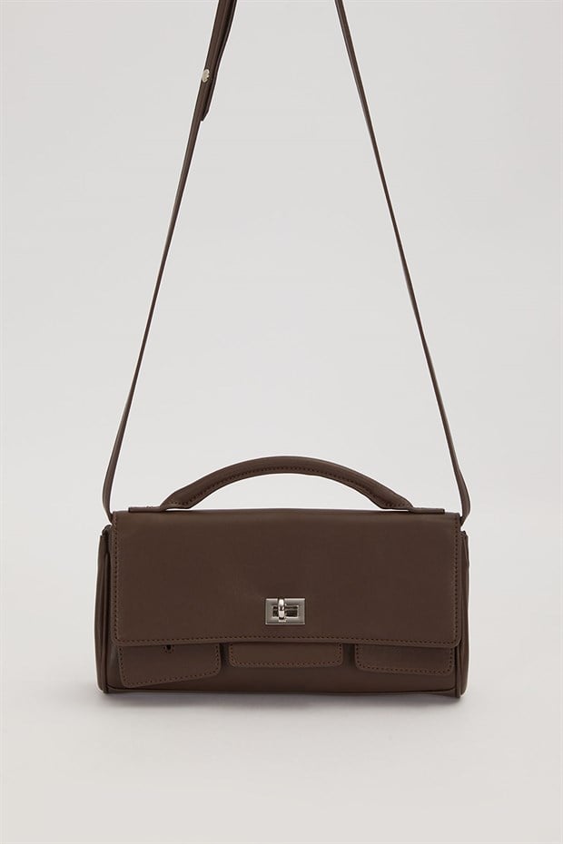 Camel Yatay Form Omuz Çantası