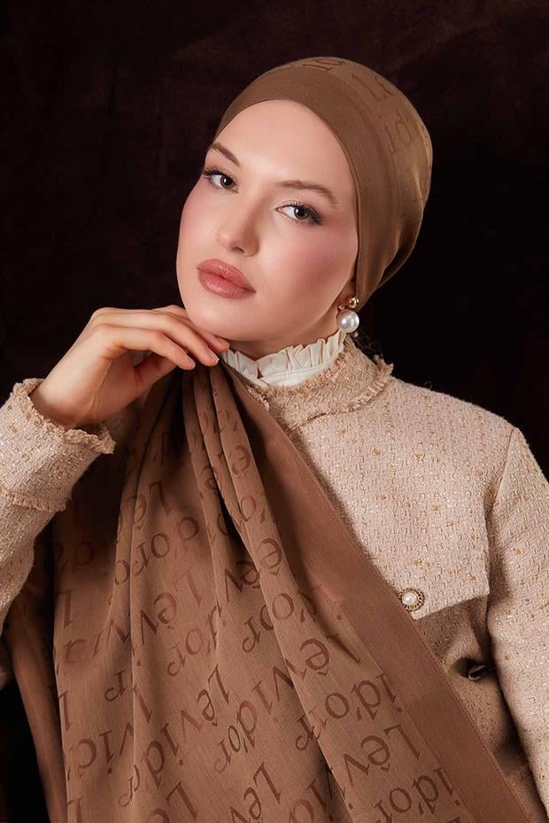 Camel Yazı Baskılı Naia Jakar Şal