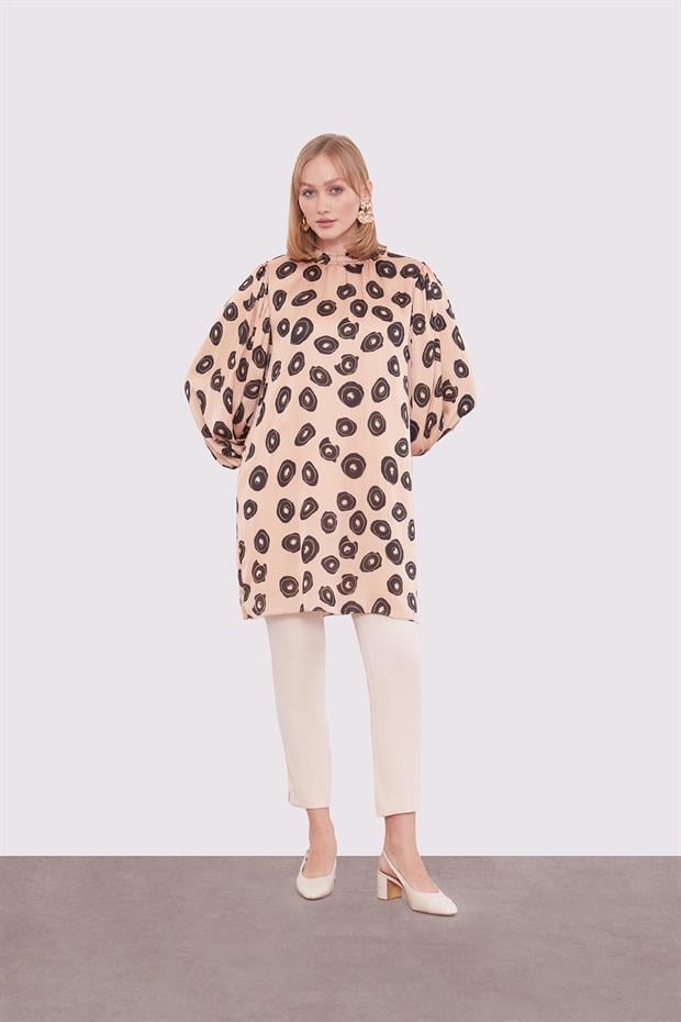 Camel Yuvarlak Desenli Tunik