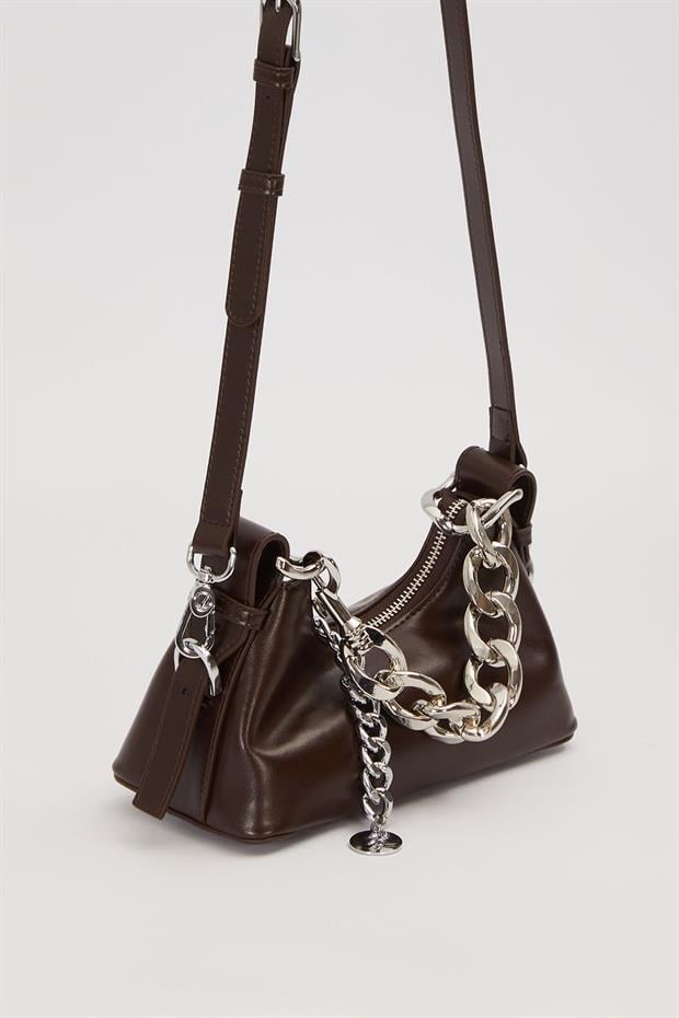 Camel Zincir Halka Detaylı Omuz Çantası