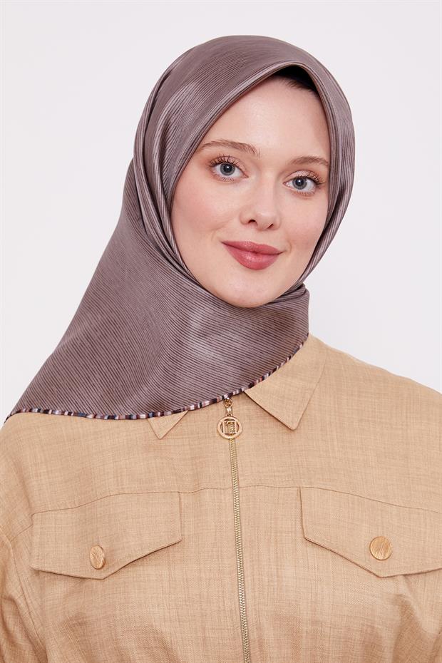 Cappuccino Çizgili Twill İpek Eşarp