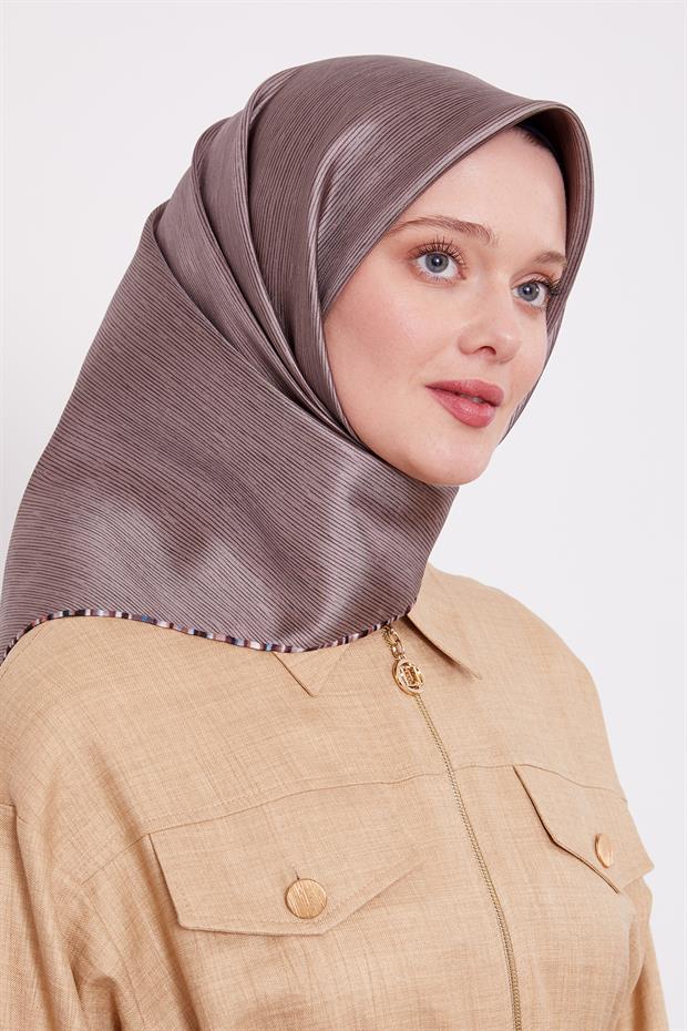 Cappuccino Çizgili Twill İpek Eşarp