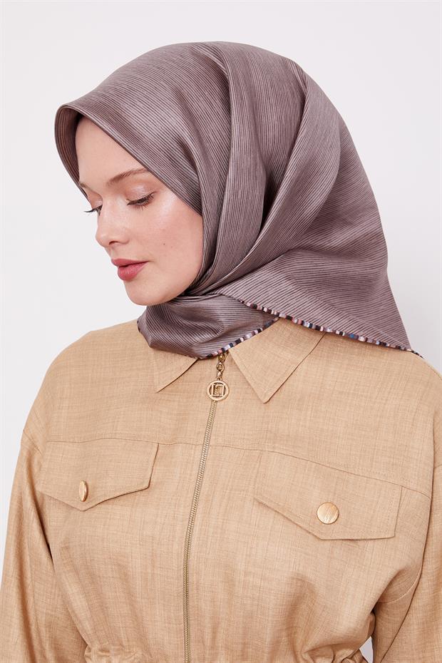 Cappuccino Çizgili Twill İpek Eşarp