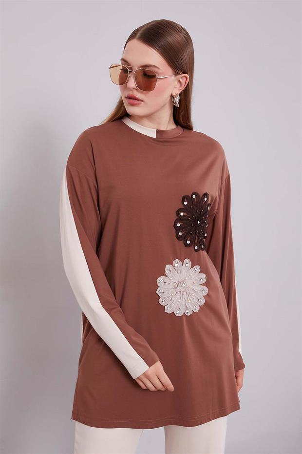 Çift Çiçek Motifli İkili Takım