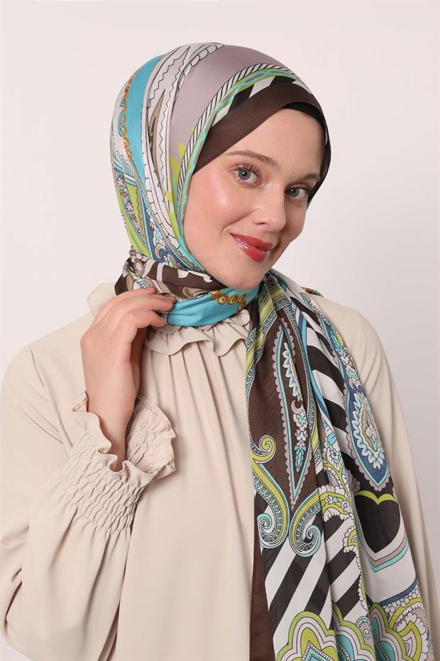 Çikolata - Kahve Çizgili Hint İpeği Şal