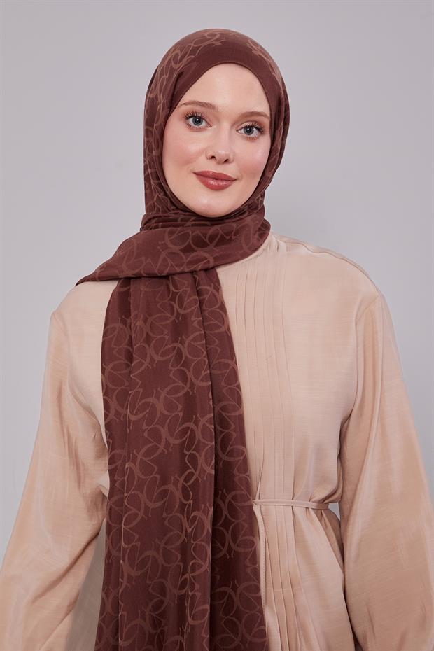 Çikolata Kahve Geometrik Desen Grazia Şal