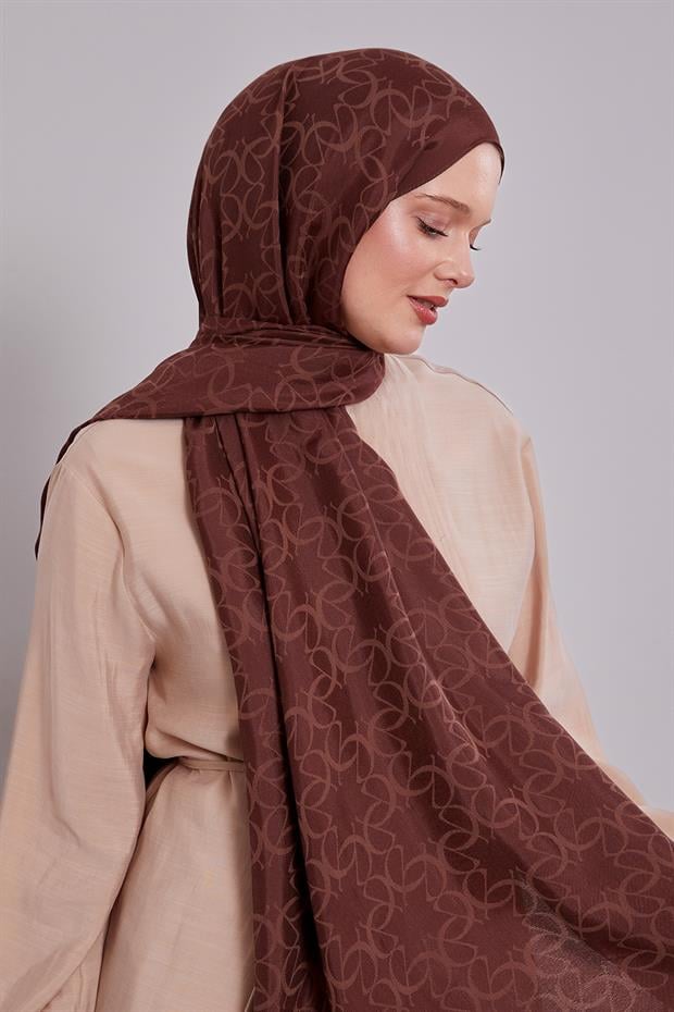 Çikolata Kahve Geometrik Desen Grazia Şal