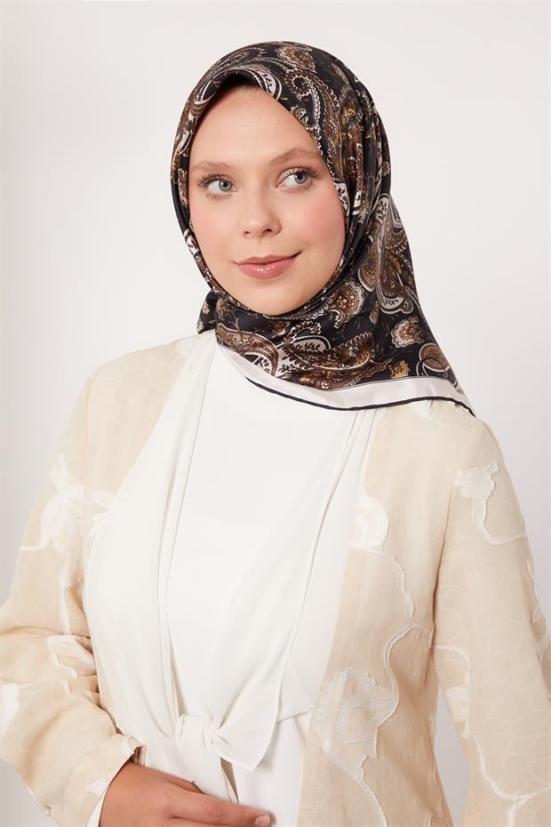 Çikolata - Kahve Karışık Retro Twill İpek Eşarp