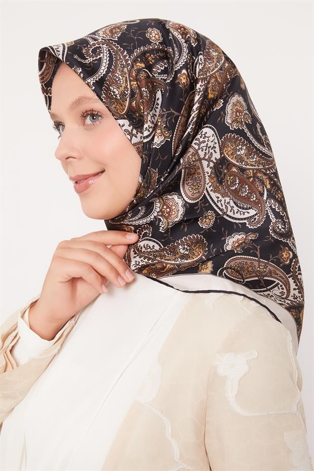 Çikolata - Kahve Karışık Retro Twill İpek Eşarp