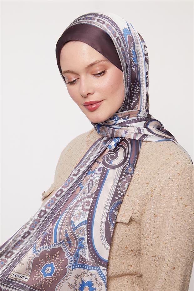 Çikolata - Kahve Kenar Desen Hint İpeği Şal