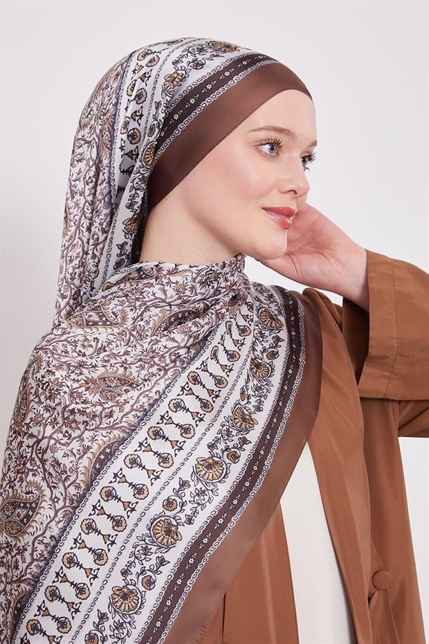 Çikolata - Kahve Mini Çiçek Hint İpeği Şal