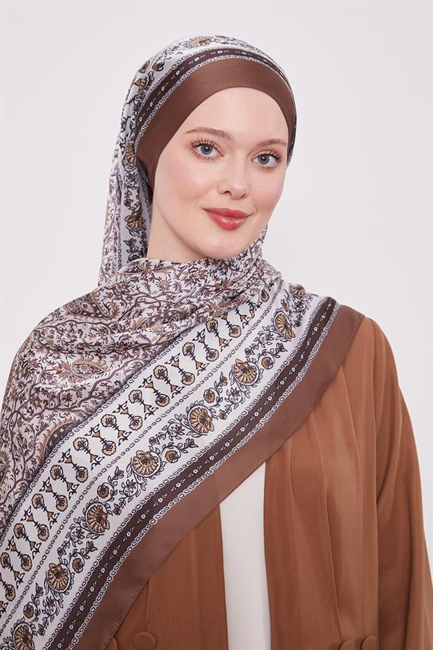Çikolata - Kahve Mini Çiçek Hint İpeği Şal