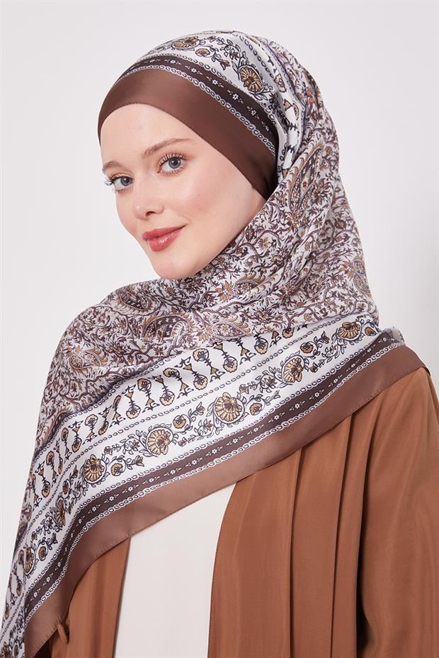 Çikolata - Kahve Mini Çiçek Hint İpeği Şal