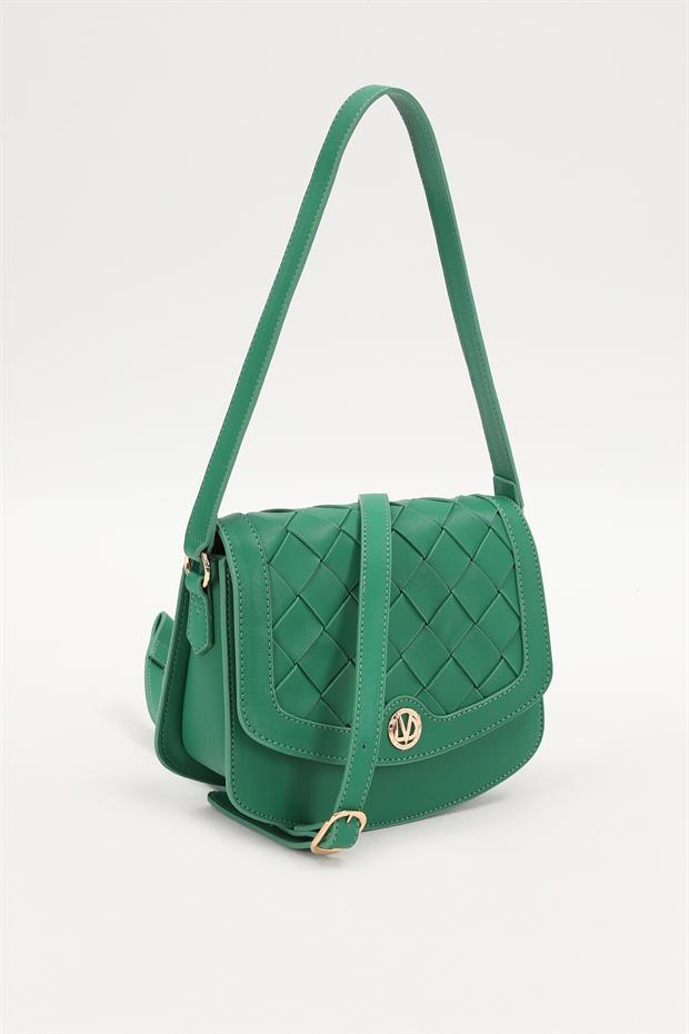 Çimen Yeşili Baklava Desenli Omuz Çantası