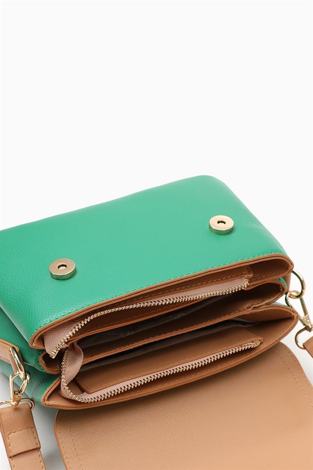 Çimen Yeşili - Camel Dikdörtgen Çok Gözlü El Çantası