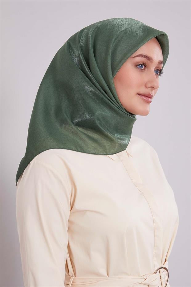 Çimen Yeşili Çift Renk Kehribar Eşarp