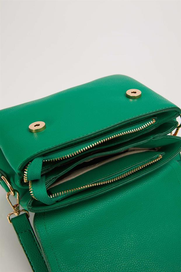 Çimen Yeşili Dikdörtgen Çok Gözlü El Çantası