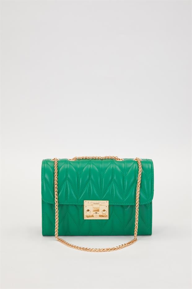 Çimen Yeşili Gold Zincirli Kapitone Omuz Çantası