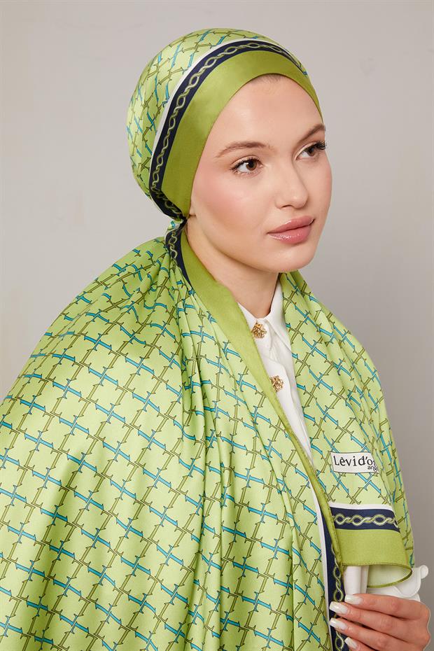 Çimen Yeşili L Baskılı Angel Şal