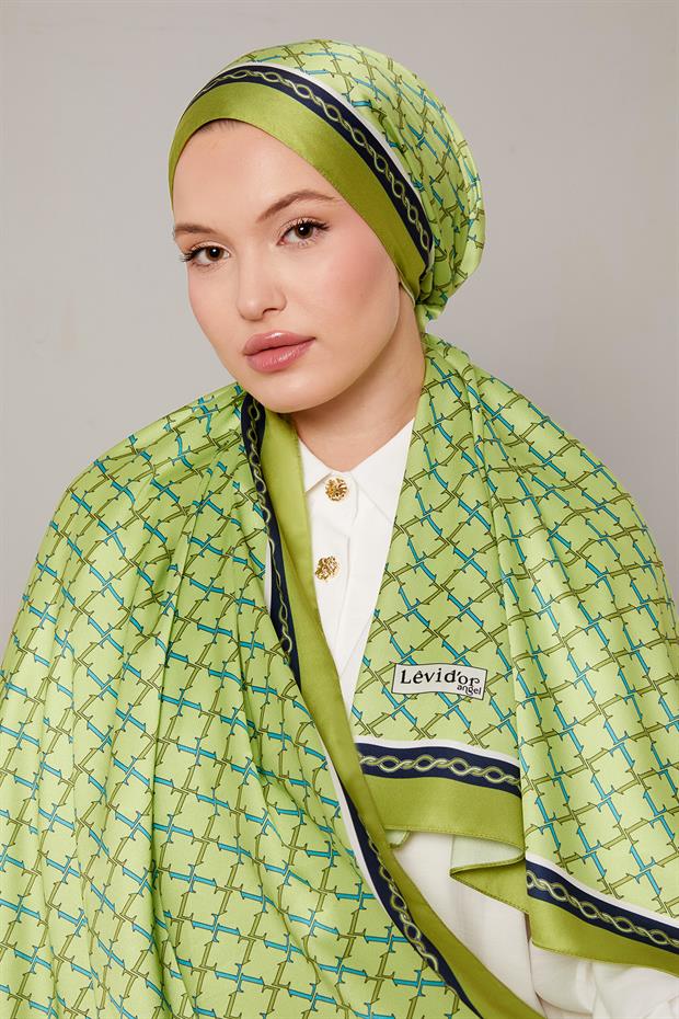 Çimen Yeşili L Baskılı Angel Şal