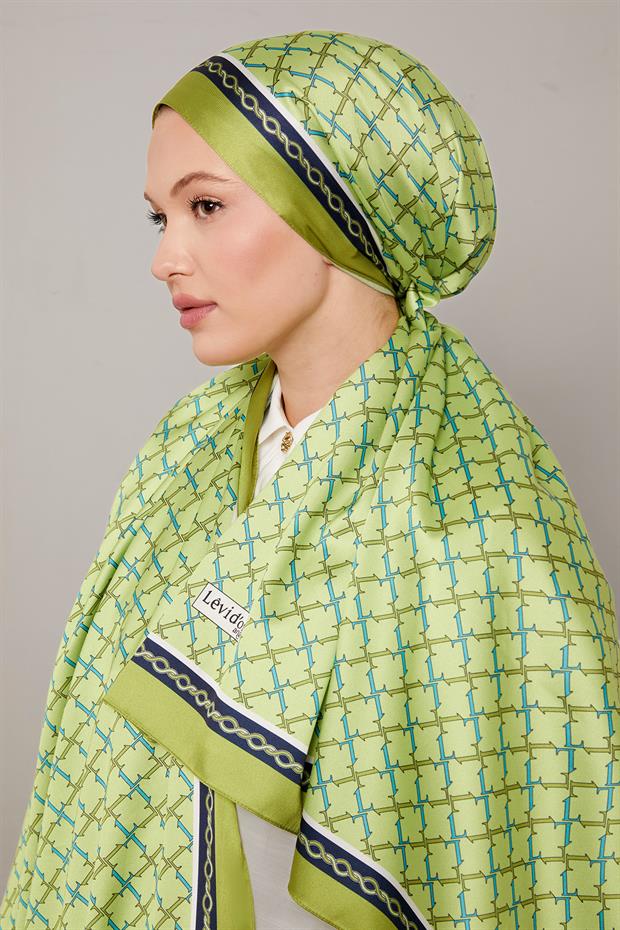 Çimen Yeşili L Baskılı Angel Şal