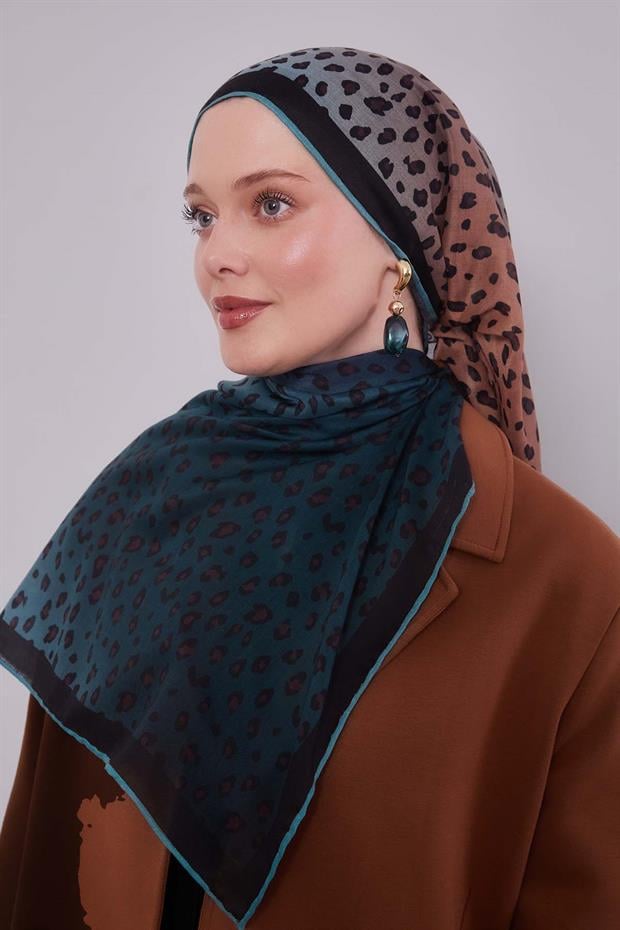 Çimen Yeşili Leopar Desen Soft Eşarp